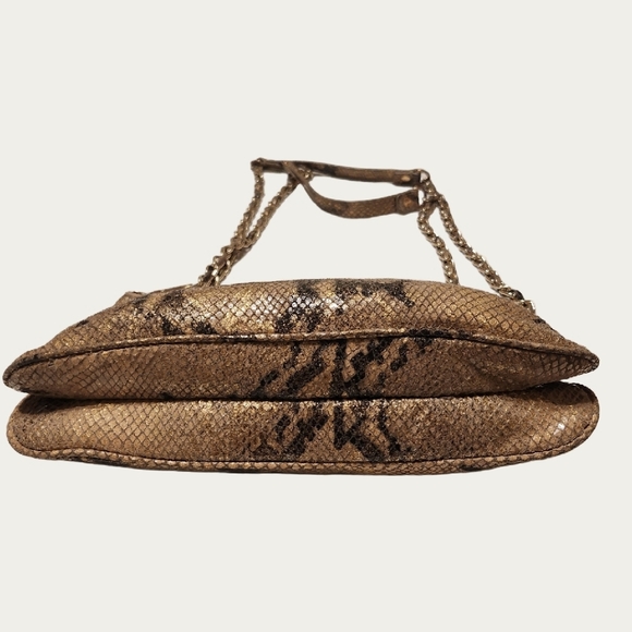 DKNY Beige Gold Snake Print Convertible Shoulder/ Crossbody Bag With Chain Strap - Picture 11 of 16